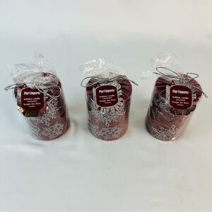 NEW Pier 1 Imports Snowflake Gem Holiday Glam Candles Deep Red/Burgundy Silver